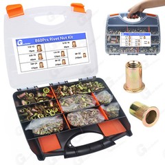 860Pcs Rivet Nut Kit UNC Rivnut Nutsert Assortment #6-32 #8-32 #10-24 1/4″ 5/16″