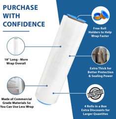 18″ x 1500′ 80 Ga 4 Rolls Pallet Wrap Non Stretch Film Hand Shrink Wrap 1500FT