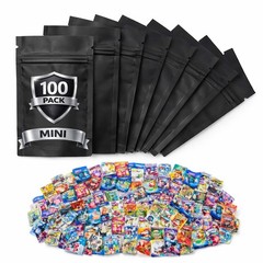 100 Pack 1g Mylar Bags Assorted Designs Smell Proof Resealable Zip Pouches