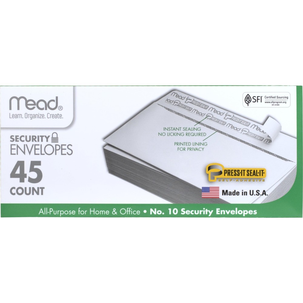 Mead #10 Security Business Envelopes (4-1/8″ x 9-1/2″) – 45 count, White