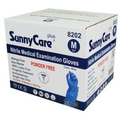 SunnyCare Plus Nitrile Exam Gloves, Medium, Powder-Free, Blue, 1000/Case
