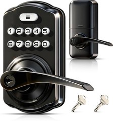 Keypad Door Lock with Handle, Keyless Entry for Front Door & Bedroom, Electro…