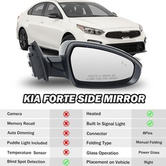 Right Passenger Side Mirror Fits 2019 2020 2021 2022 2023 KIA Forte Mirrors with