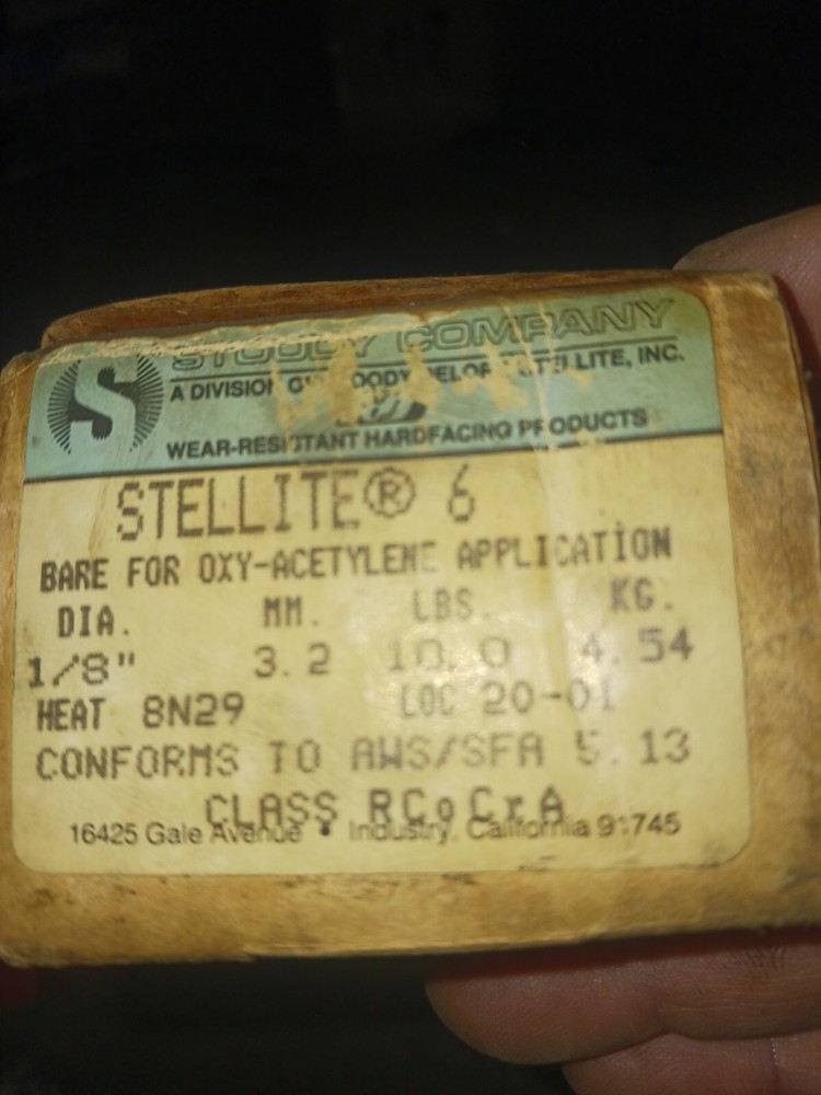 Stellite 6 Tig Welding Rod 1/8″ diameter 14 inches long, five (5) rod bundle.
