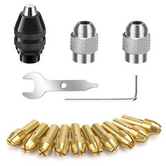 1pc Keyless Drill Chuck+10pcs Brass Collet+2pcs Metal Nut for Dremel Rotary Tool