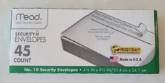 Mead #10 Security Privacy Envelopes, Self Adhesive, 4.125×9.5″ White, 45 count
