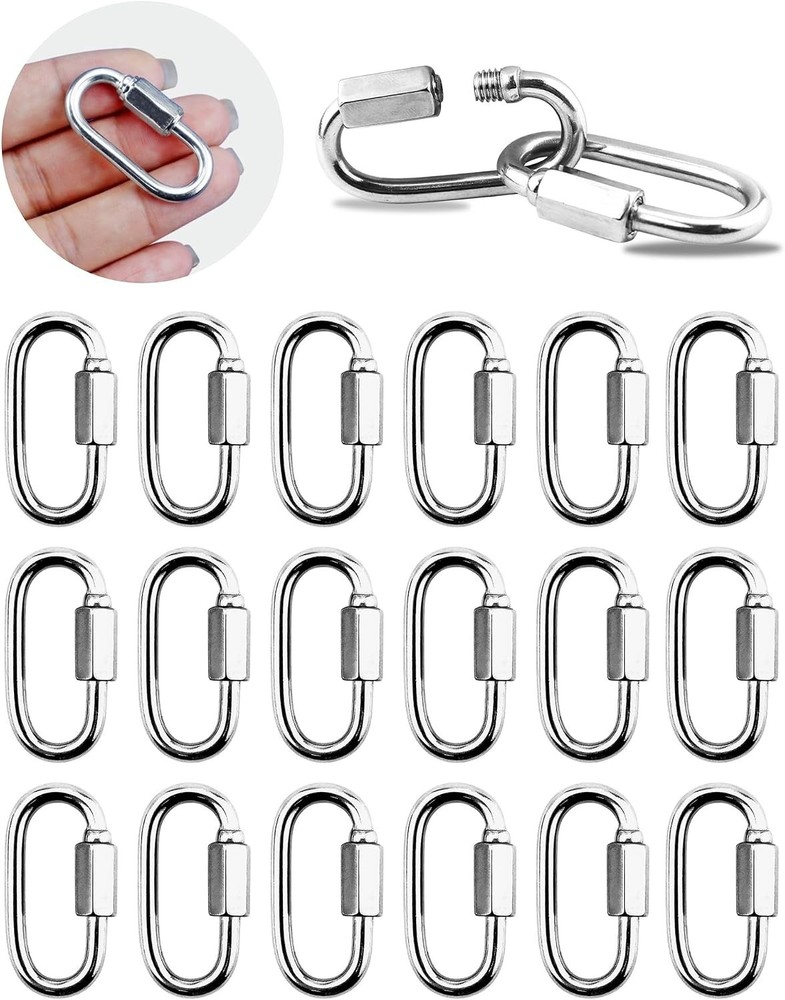 20 Pack Alloy M3.5 Chain Link, 1/8 Inch D Shape Locking Quick Chain Repair Links