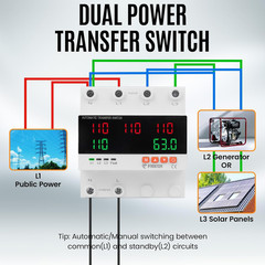 Automatic Transfer Switch – 110V/240V 63A Adjustable Circuit Breaker Overcurrent