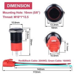 16mm Heavy Duty Latching Metal Push Button Switch Waterproof IP67 20A 12V 24V