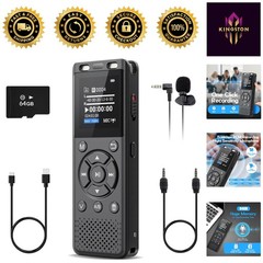 64GB Digital Voice Recorder with Playback & Voice Activation for Professionals