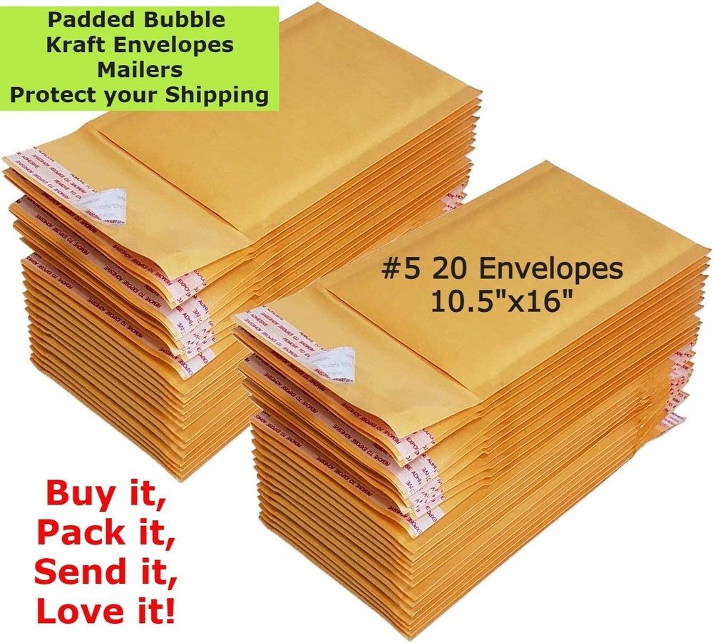 20 #5 10.5X16 Kraft Paper Bubble Padded Envelopes Mailers Case 10.5″X16″