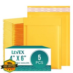 Levex Kraft Bubble Mailers 4×6 Inch 5 Pack Padded Envelopes Shipping Bags