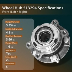 11.65 Front Brake Kit with Pads Rotors Wheel Bearing Hub Assembly 2007-2012 ABS