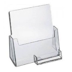2 Pack Clear Large Brochure Holder With Business Card Flyer Stand AZM Displays