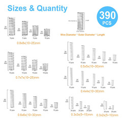 390pc Compression Spring Assortment Kit 28 Sizes Stainless Steel Small Springs