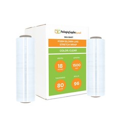 96 Rolls 80 Gauge 18″ x 1500′ Packing Blown Hand Clear Stretch Wrap Shrink Film