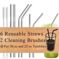 8-Pack Reusable Stainless Steel 8 Pack 8.5″ & 10.5″ for 20, 24, 30 oz, Silver