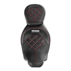 Motorcycle Seat Low Profile Two-Piece 2-Up with Red Stitching for Touring