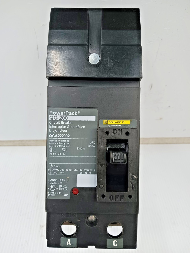 New Square D PowerPact 200 Amp I-Line Circuit Breaker 2P 240 VAC 65kA QGA222002