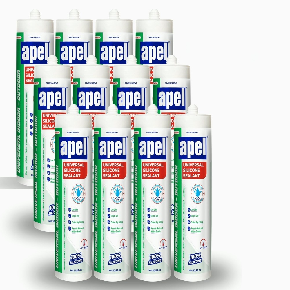 Multipurpose 100% Silicone Sealant (12 x 10.5 fl oz) Clear Waterproof 12 Pack