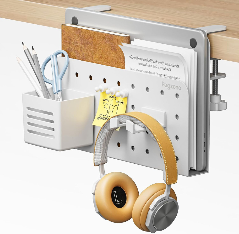 Desk Side Storage Organizer Clamp On Desk, No Drill Under Desk Laptop Holder