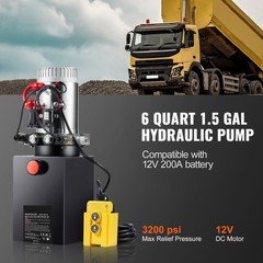 VEVOR Hydraulic Pump 6 Quart Double Acting Dump Trailer Pump Power Unit DC 12V