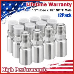 12Pack 1/2″ Hose x 1/2″ NPTF Male Hydraulic Hose End Fitting w/ Protection Cover