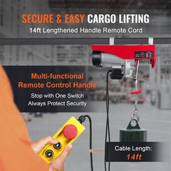 Electric Hoist 440lbs Crane Winch with Wired Remote Control 480W 110V