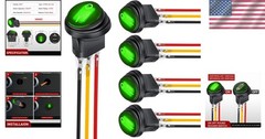 5Pcs Waterproof round Rocker Toggle Green LED Switch 12V 20A 3 Pin on off SPST f