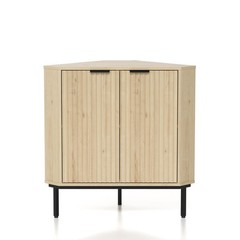 Fluted Corner Cabinet 2 Doors 2-Tier Shelves Light Oak Kitchen Bathroom