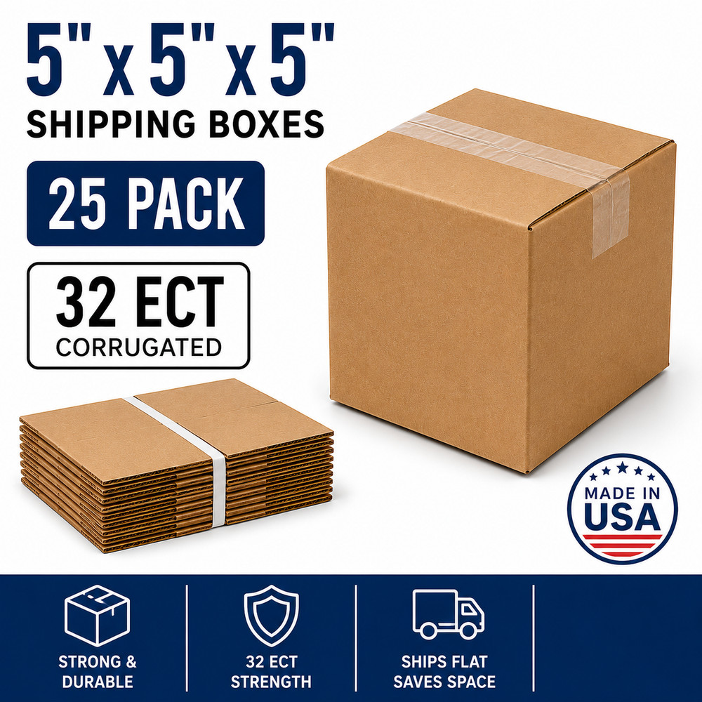5x5x5 Shipping Boxes 32 ECT Corrugated Cardboard Mailing Boxes 25 Pack