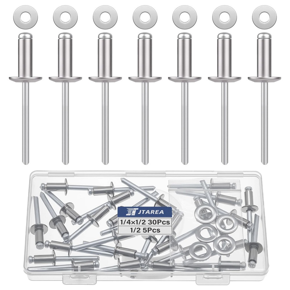 JTAREA 35pcs 1/4″ x 1/2″ Stainless Steel Pop Rivets with 1/4*1/2