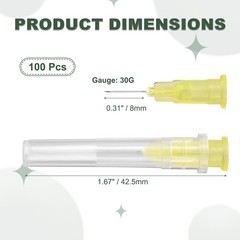 100 Pcs Dispensing Needle 30 Gauge 0.3″, Stainless Steel Tips(Yellow)