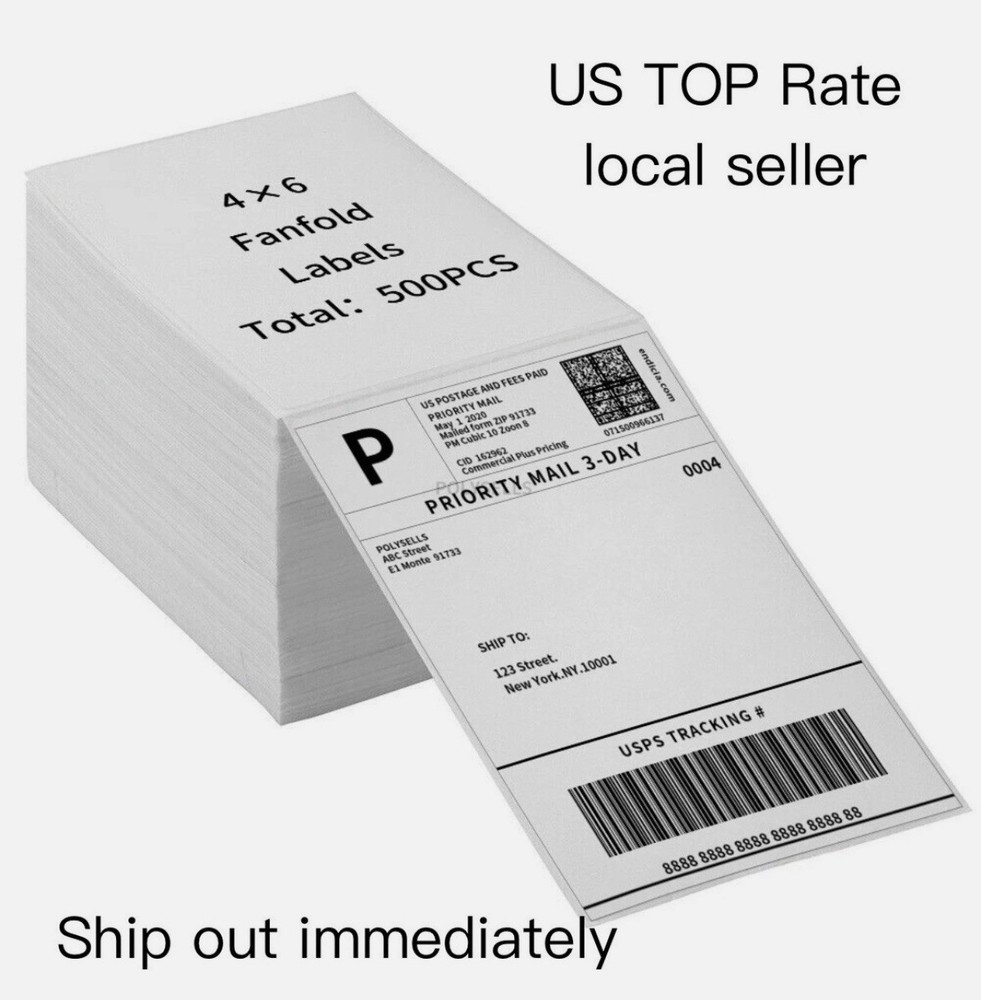 4″x6″ Fanfold Direct Thermal Shipping Labels for Zebra and Rollo 500 PCS