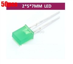 50Pcs 2X5X7MM Rectangle Green Green Led Light Emitting Diode kq