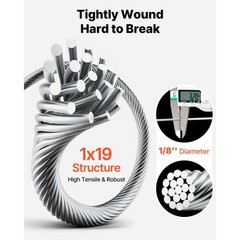 1/8 Inch Wire Rope, 500 ft Length, 316 Stainless Steel Wire Cable with Cutter, 1