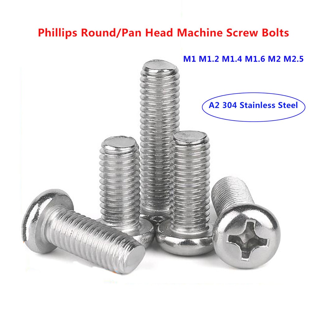 M1/1.2/1.4/1.6/2/2.5 Phillips Round Pan Head Machine Screw Bolt,A2 304 Stainless