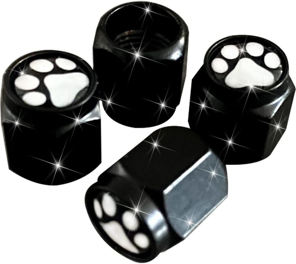 Paw Tire Valve Stem Caps Cover, 4 Pcs Metal Black Air Valve Color: Cat/Dog Paw