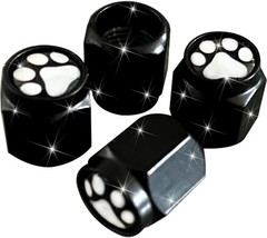 Paw Tire Valve Stem Caps Cover, 4 Pcs Metal Black Air Valve Color: Cat/Dog Paw