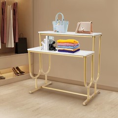 Modern Shoe Handbag Display Table, 2 Tiers Heavy Duty Display Stands White Gold