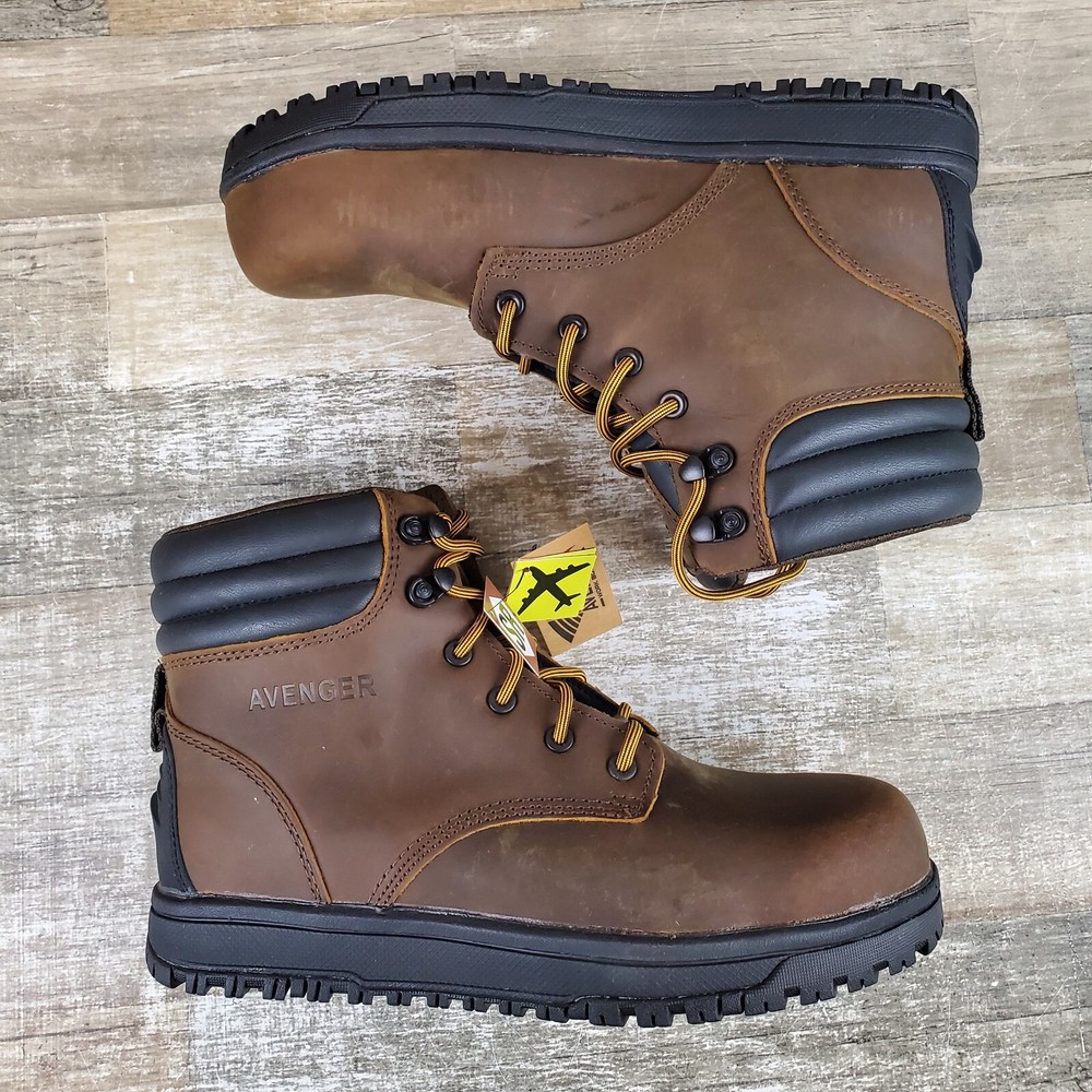 Avenger Reflex Mid Mens Work Boots Sz 9 Brown Black Leather Lace-Up Safety *read