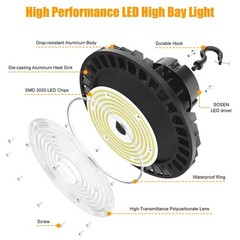 4 Pack LED High Bay Lighting 200W 30000LM AC100-277V Warehouse Shop Barn Garage