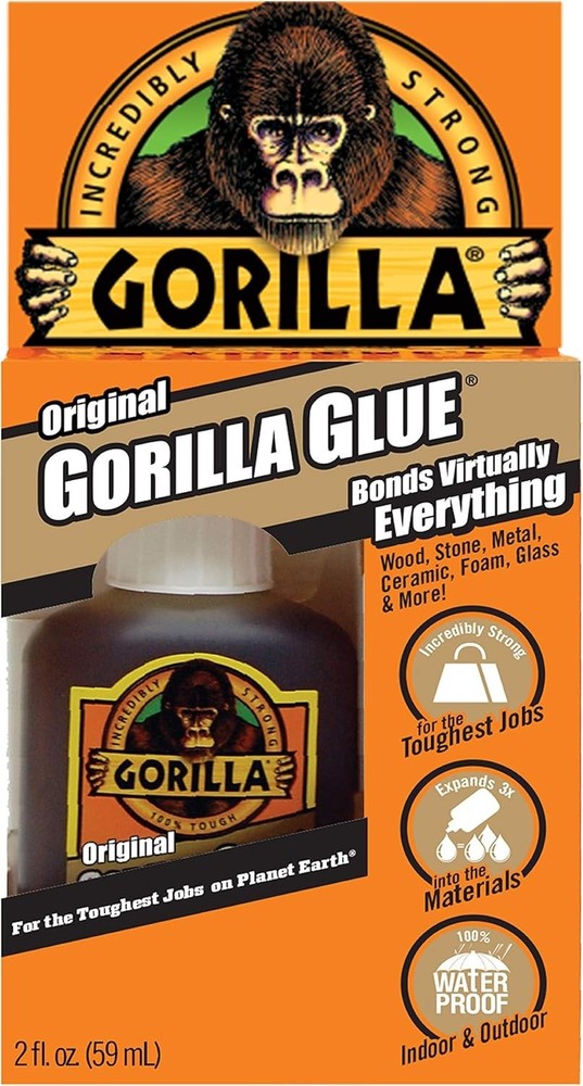 Gorilla Original Waterproof Polyurethane Glue 2 ounce Bottle, Brown (Pack of 1)