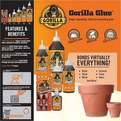 Gorilla Original Waterproof Polyurethane Glue 2 ounce Bottle, Brown (Pack of 1)