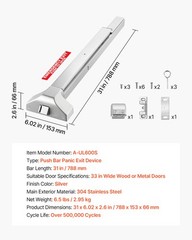VEVOR Push Bar Panic Exit Device Panic Bar for Exit Doors 31″ Dual Locking Bolt