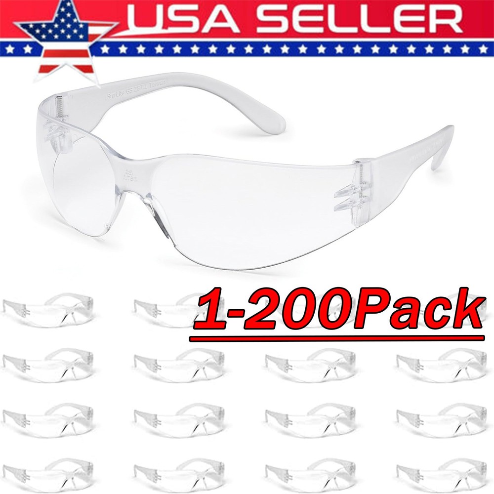1-200 PAIR PACK Protective Safety Glasses Clear Lens Work UV ANSI Z87 Lot