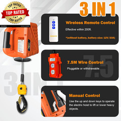 Power Electric Portable Hoist Winch 1500LBS 3 in 1 Electric Cable Hoist 110V 25