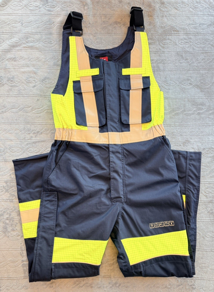NWOT Kontra CAT 3 FR Arc Flash Bib Overalls Medium 30 Cal Hi Vis Water Resistant