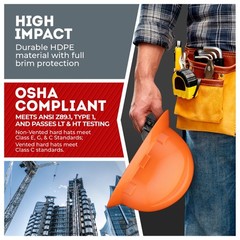 Full Brim Non-Vented Orange Textured Carbon Fiber Design Gloss Finish OSHA Ha…