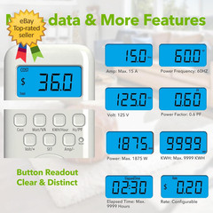 Watt Meter Plug with Backlight, Plug-In Socket Power Meter Electricity Usage Mon